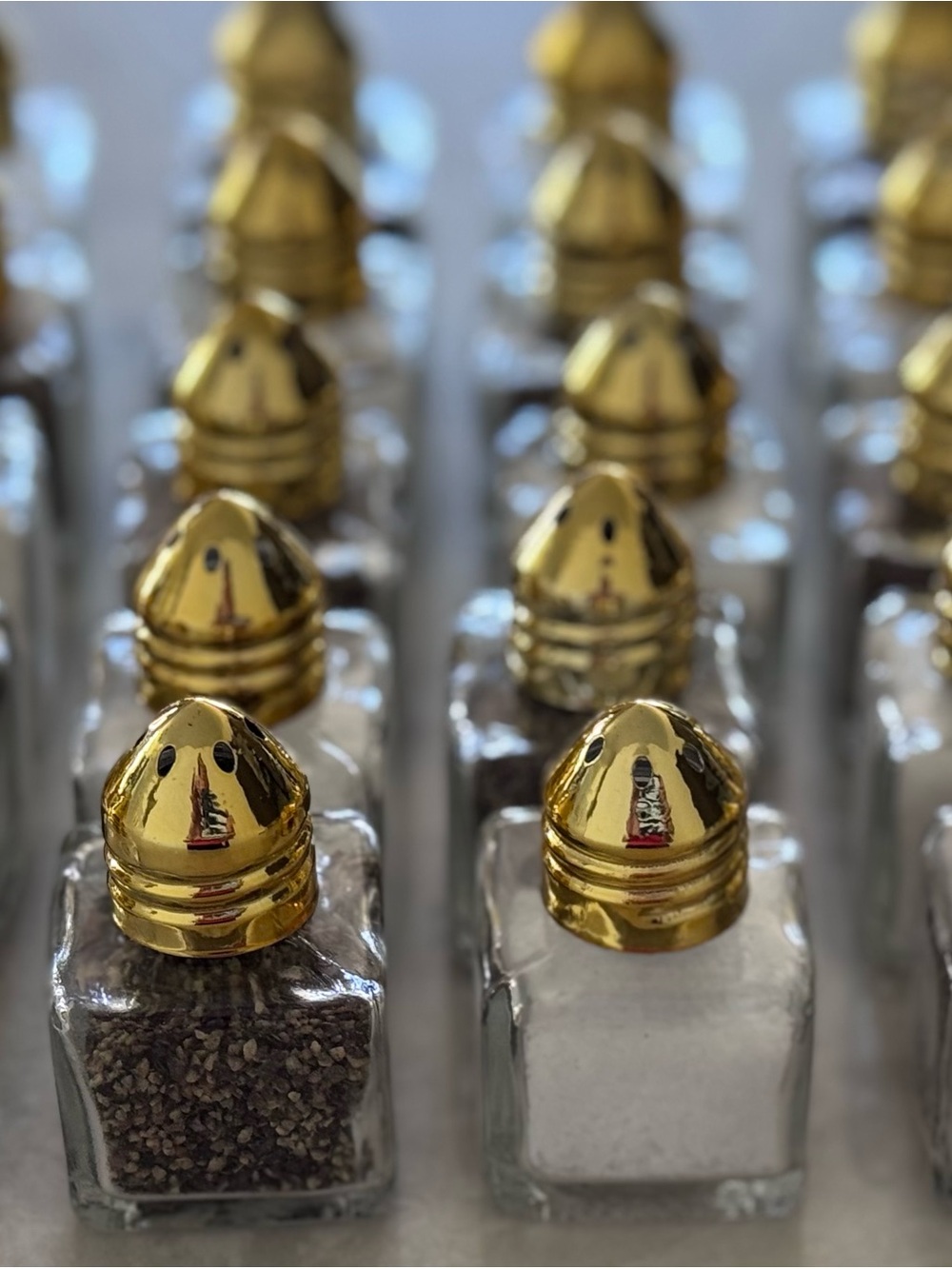 Gold-Top Glass Salt and Pepper Shakers - Set of 5 (10 items included)